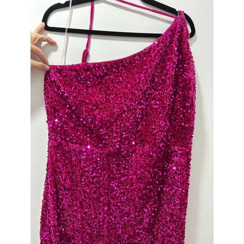 NWT Fashion Nova Magenta Pink Sequin One Shoulder Maxi Dress 3X Formal Gown